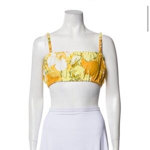 Faithful The Brand 100% Linen Floral Crop Top